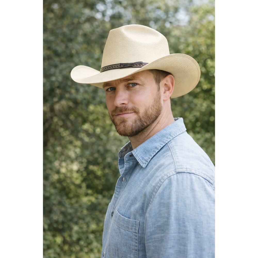 VTG Resistol Straw Cowboy Hat Long Oval George Strait Natural Sz 7 1/8